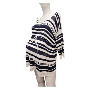Motherhood Maternity Navy Striped Short Sleeved Sweater Womens Size XL